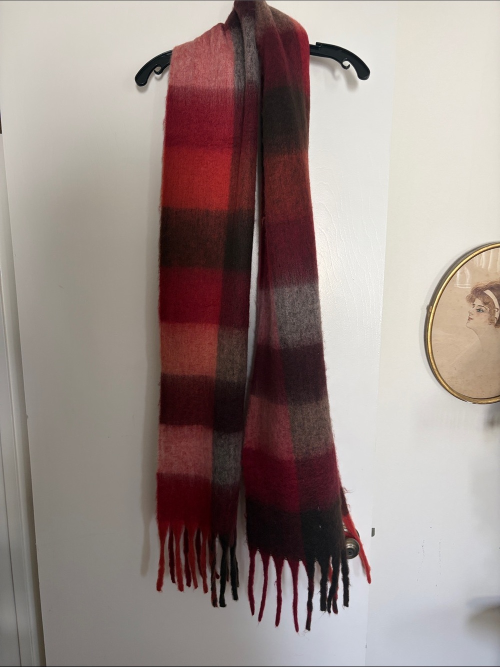 Plaid Fringe Winter Scarf - Red Multi
